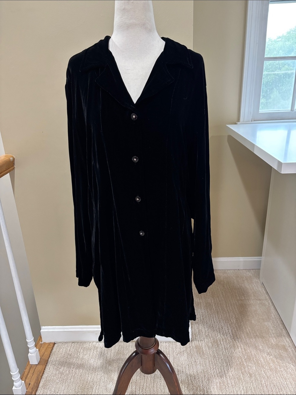 Arleen Bowman Chin Chin Black Velvet Button-Front Dress Size L